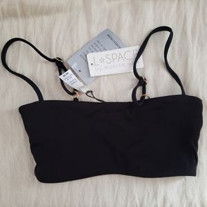 L*Space Black Ribbed Rebel Bikini Top XS
